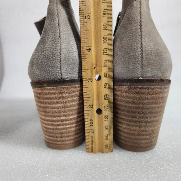 Lucky Brand Gray Leather Kasima Peep Toe Block Heel Booties 8M - Picture 7 of 14